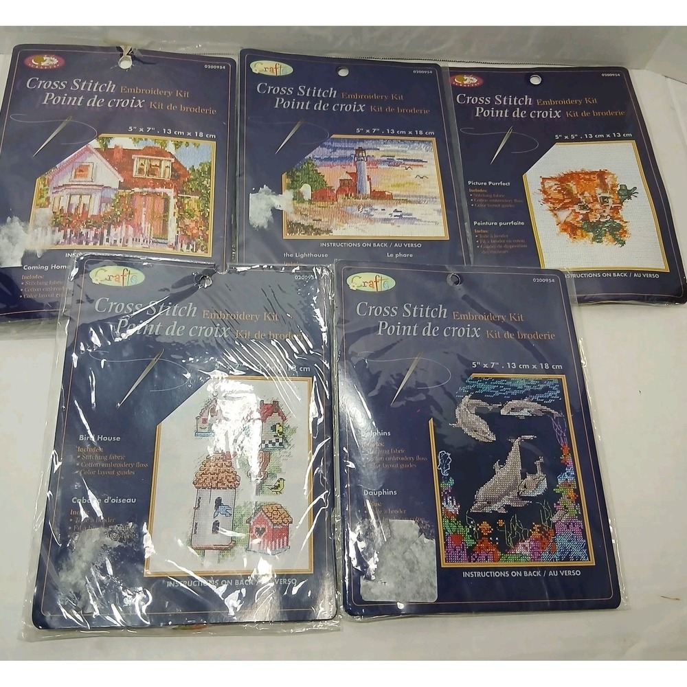 Lot 5 Crafter's Square The Lighthouse Bird House Dolphins Cross Stitch Kit NIP